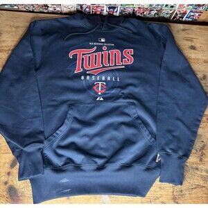 Majestic Authentic Hoodie Mens M Minnesota Twins Navy Sweatshirt Therma Base